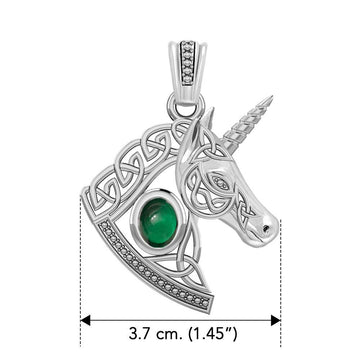 Celtic Unicorn Solid White Gold Pendant with Gem WPD5732 - Jewelry